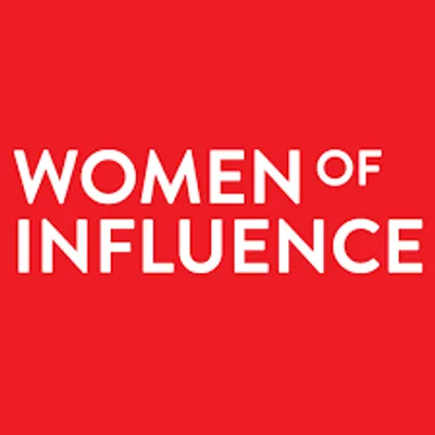 A red background with the words women of influence written in white.